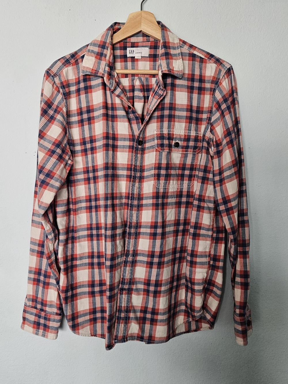 GAP Men’s Red, Navy & Cream Plaid Button-Down Shirt
